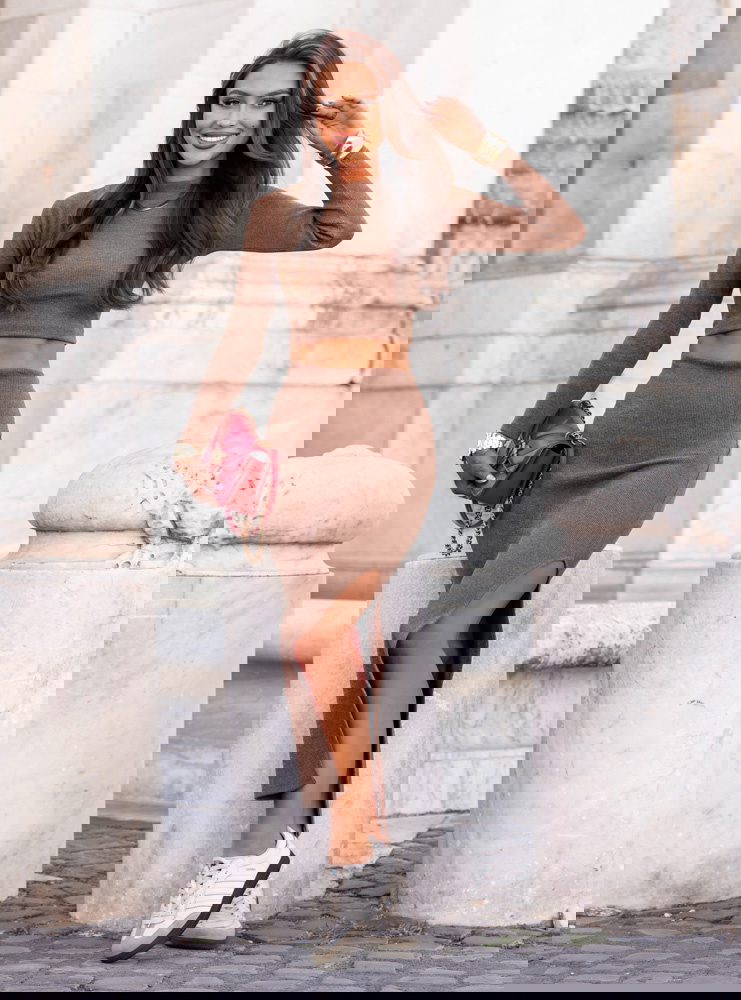 Prążkowany komplet top+spódnica z...