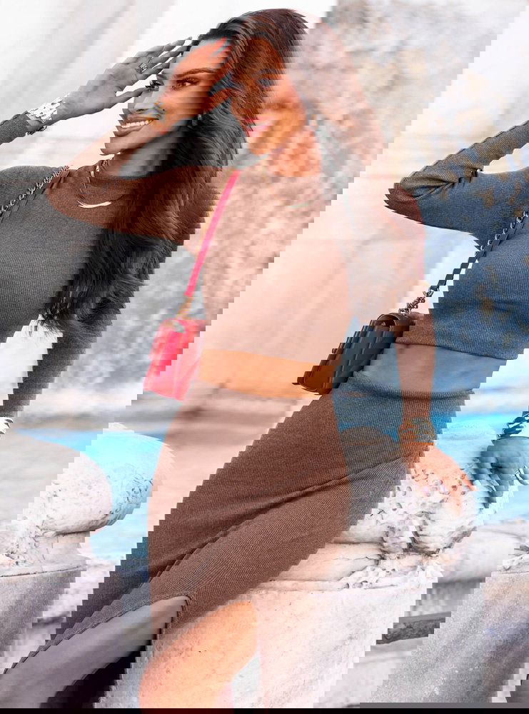 Prążkowany komplet top+spódnica z...