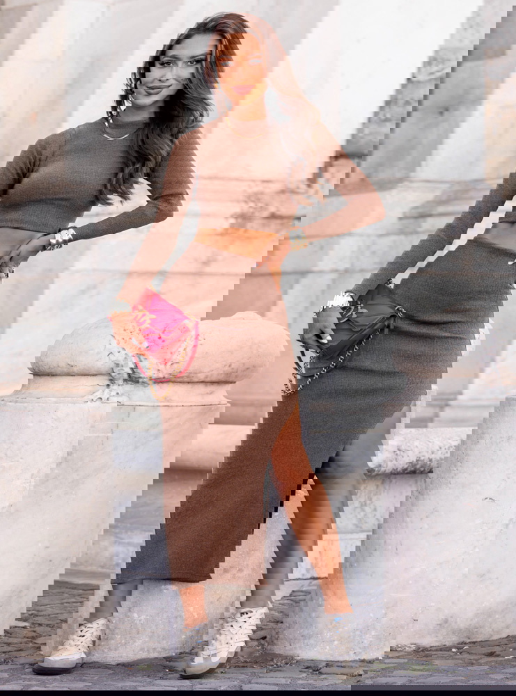 Prążkowany komplet top+spódnica z...