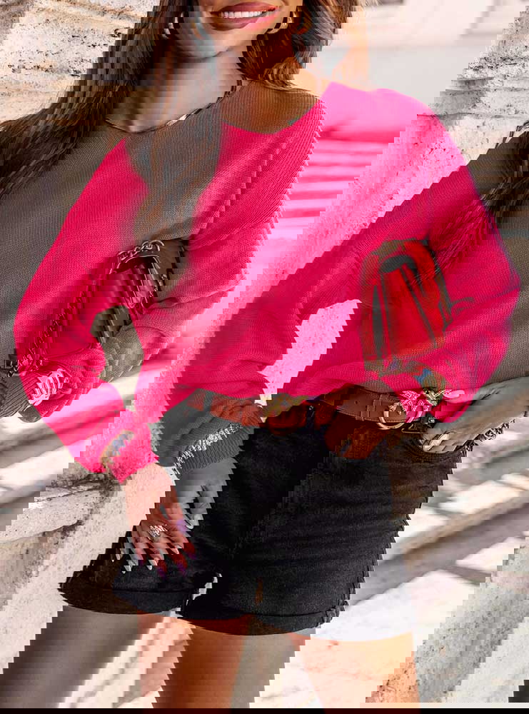 Sweter oversize z długimi rękawami Lavella - różowy neon