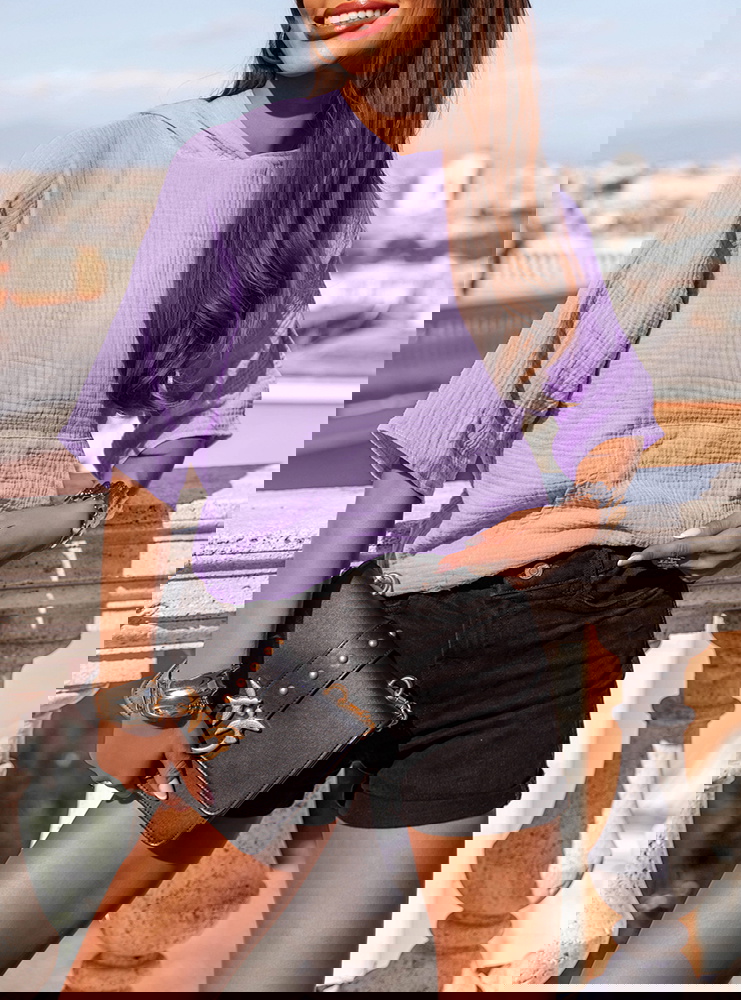 Liliowa muślinowa bluza kangurek z...