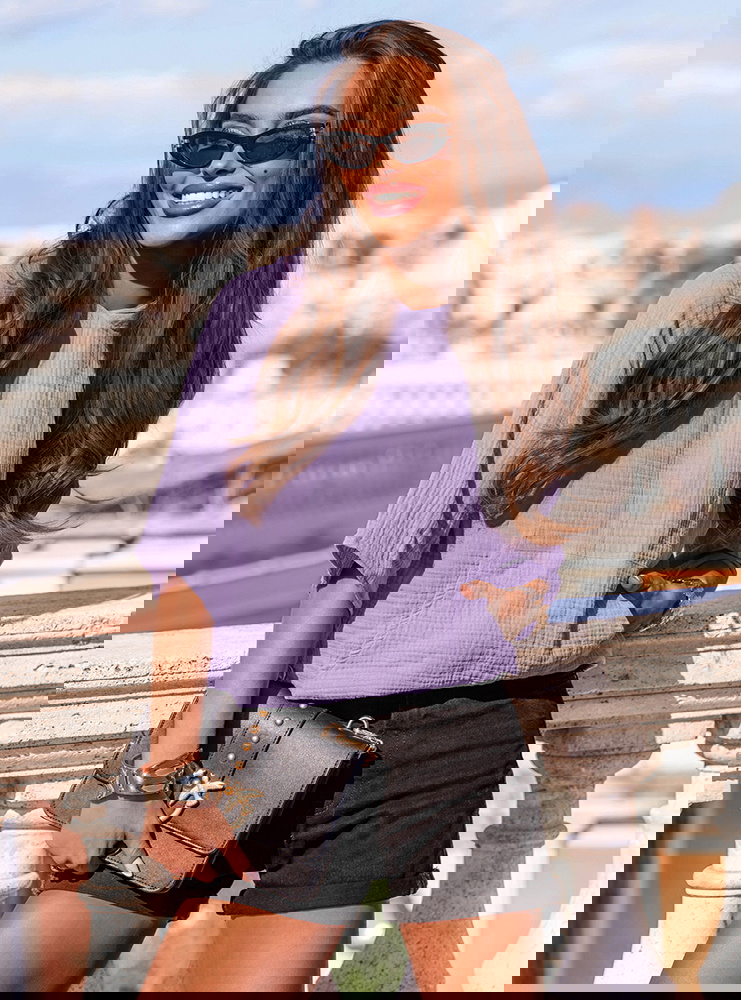 Liliowa muślinowa bluza kangurek z...