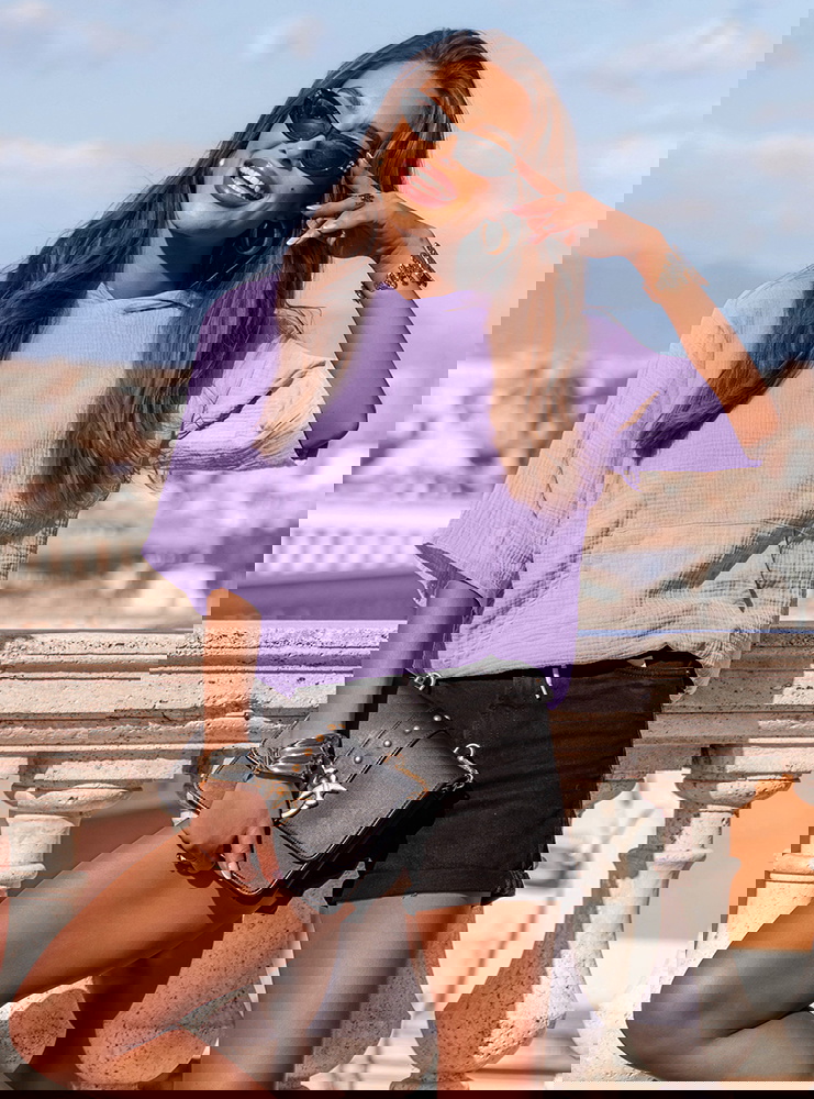 Liliowa muślinowa bluza kangurek z...