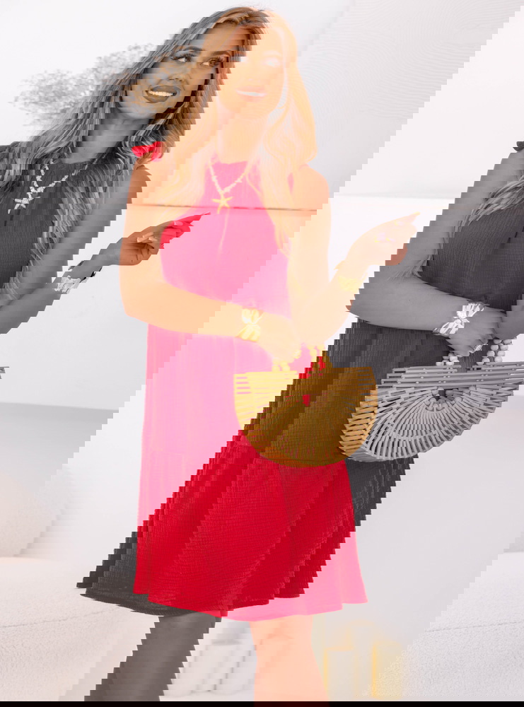 Malinowa muślinowa sukienka mini...