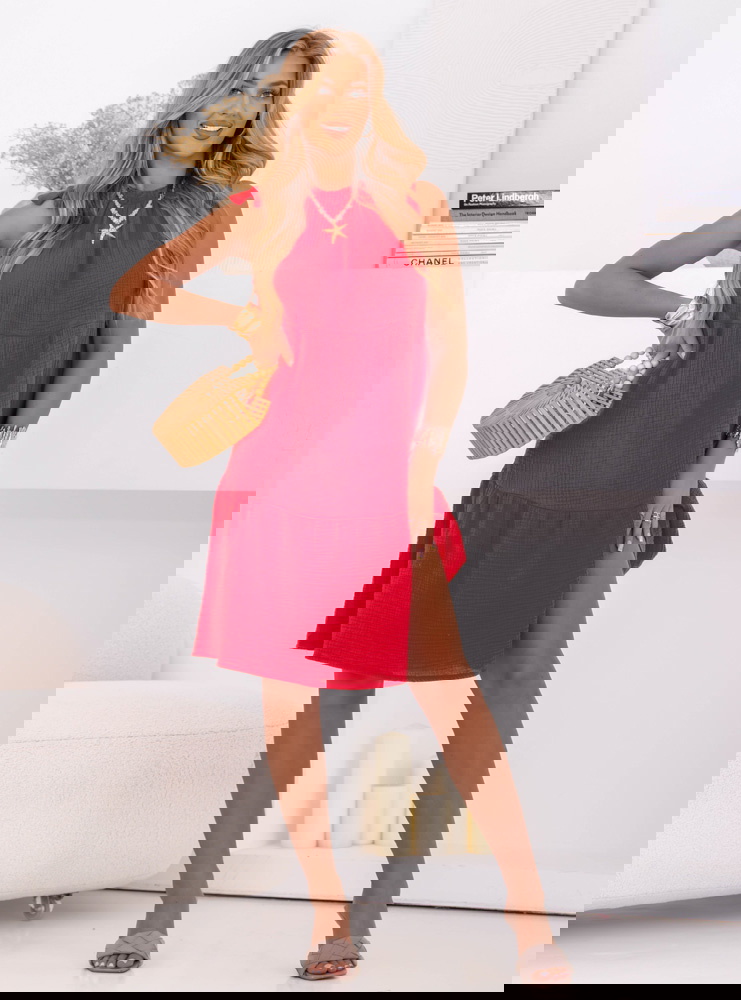 Malinowa muślinowa sukienka mini...