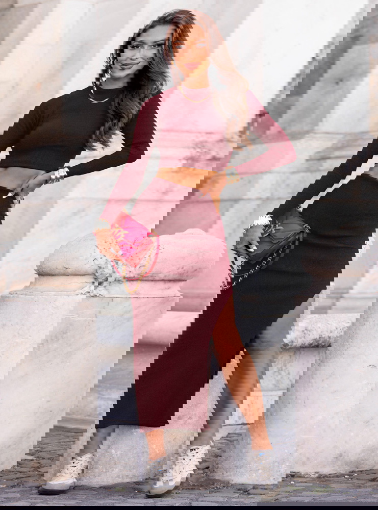 Bordowy prążkowany komplet...