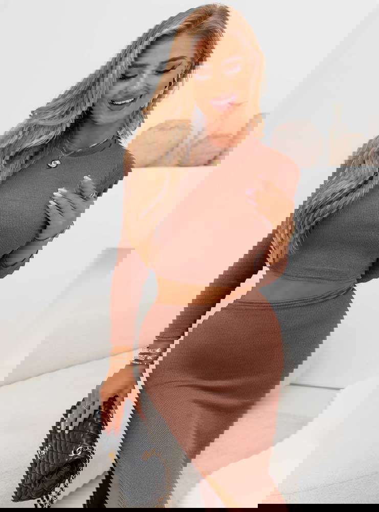 Prążkowany komplet top+spódnica z...