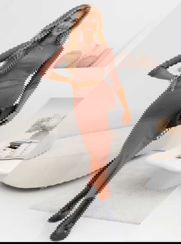 Prążkowany komplet top+spódnica z...