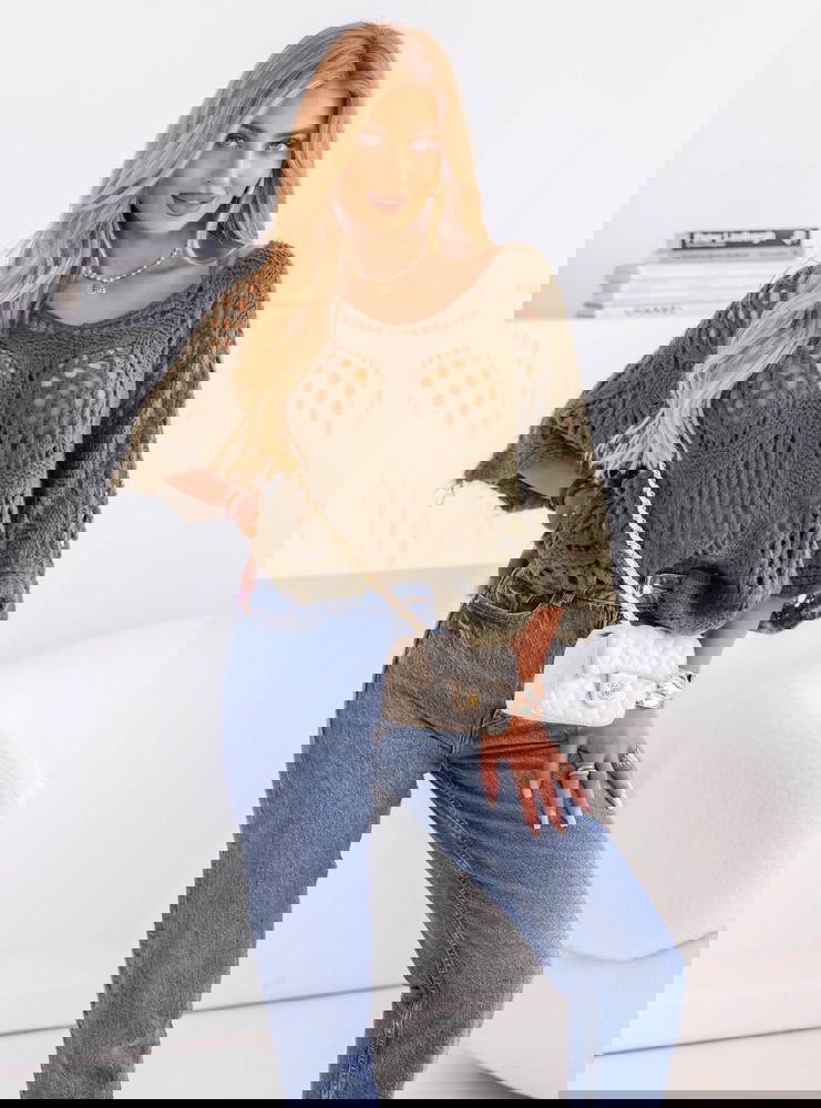 Ażurowy sweter oversize Citlalic - khaki