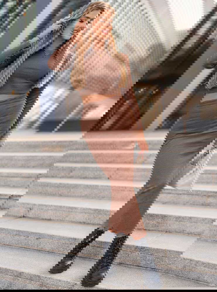 Prążkowany komplet top+spódnica z...