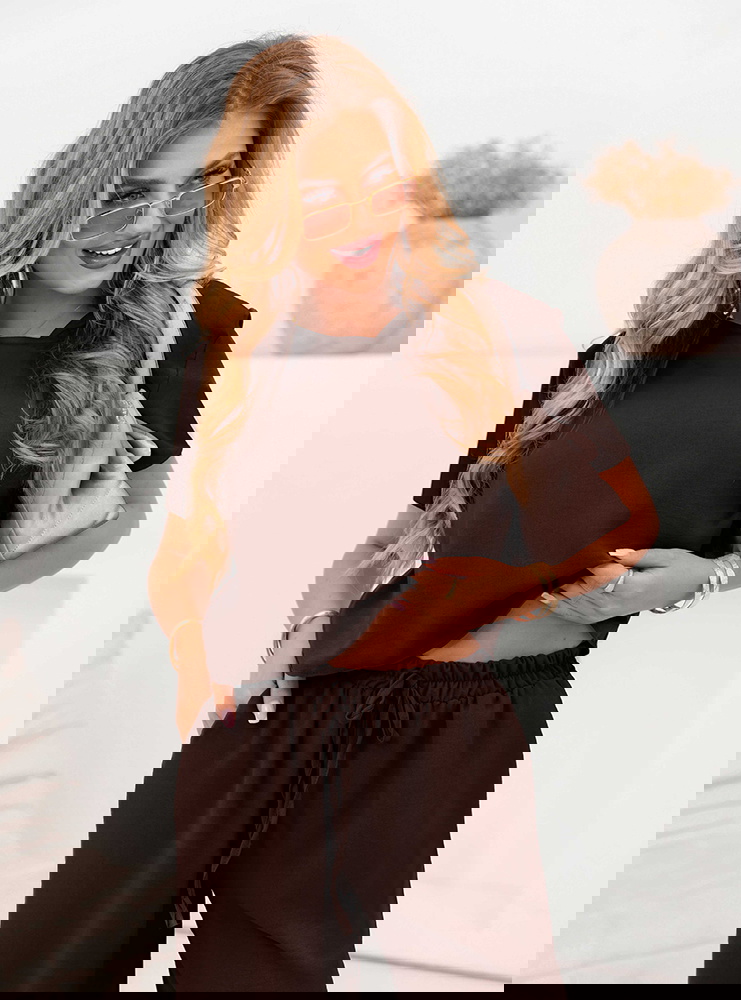 Czekoladowy komplet bluzka z krótkim...