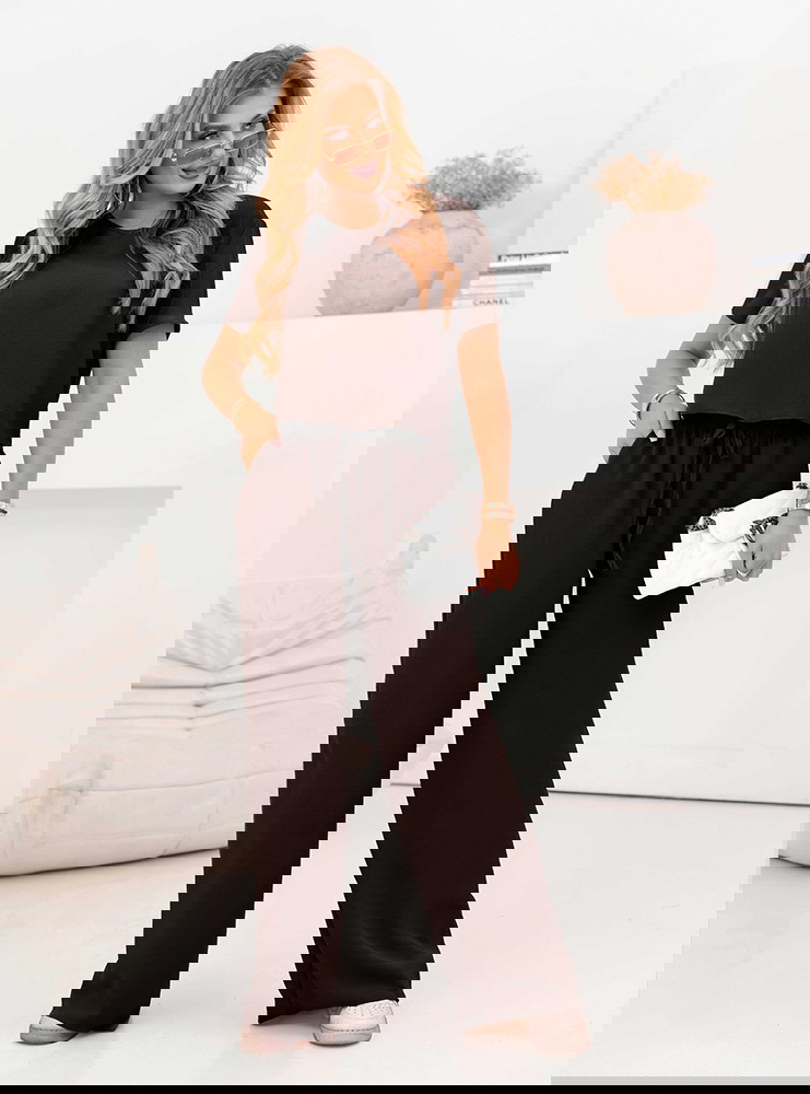 Czekoladowy komplet bluzka z krótkim...