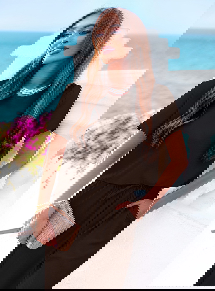 Czekoladowy komplet bluzka z krótkim...