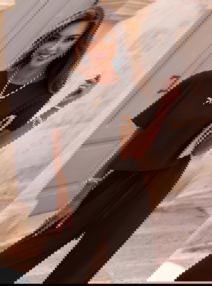 Czekoladowy komplet bluzka z krótkim...