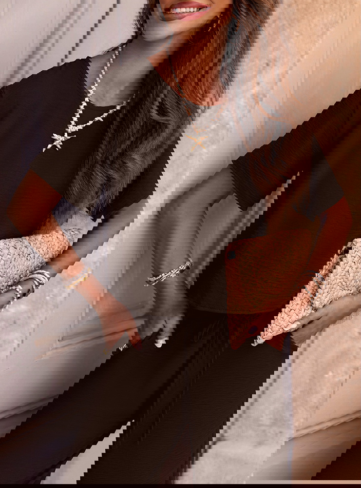 Czekoladowy komplet bluzka z krótkim...