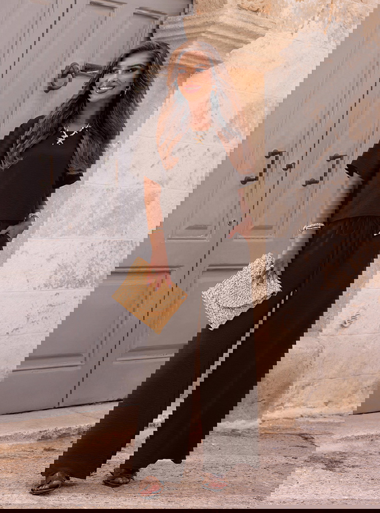 Czekoladowy komplet bluzka z krótkim...