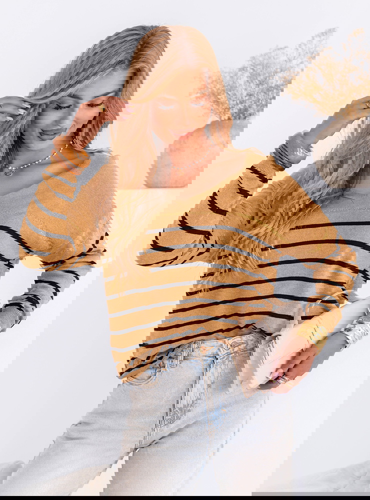 Sweter w paski Chinyere - mocha mousse