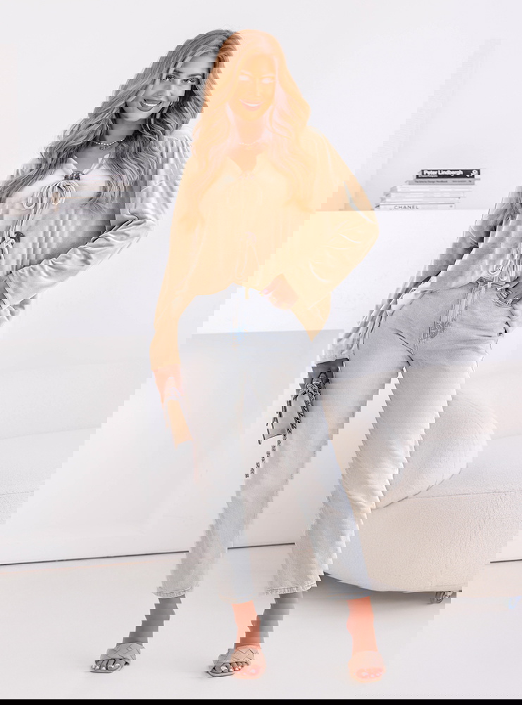 Beżowa bluza welurowa z wiązaniem Shanon