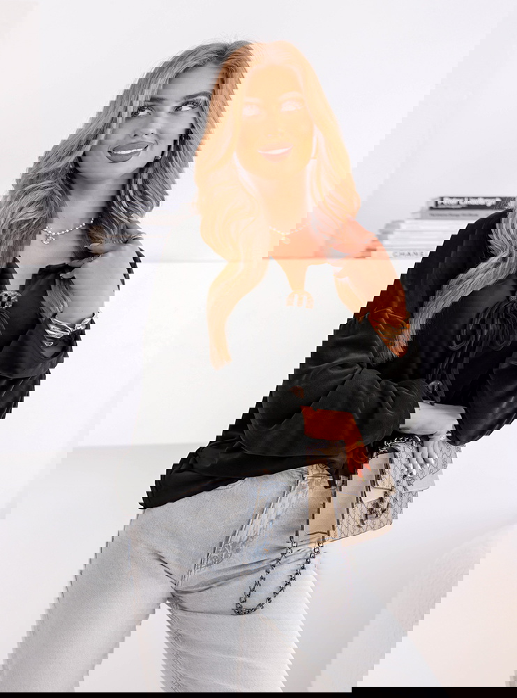 Czarna bluza welurowa z wiązaniem Shanon