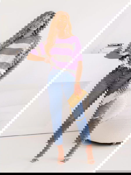 Liliowy sweter w paski z... 2