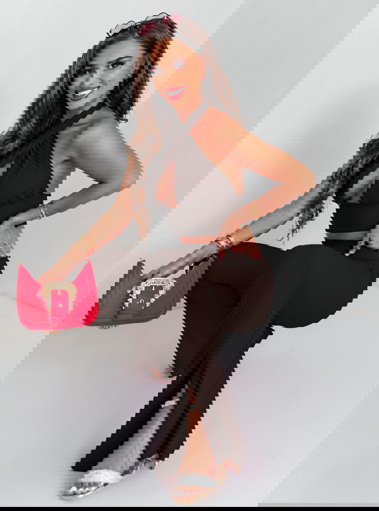 Czekoladowe spodnie typu dzwony z...