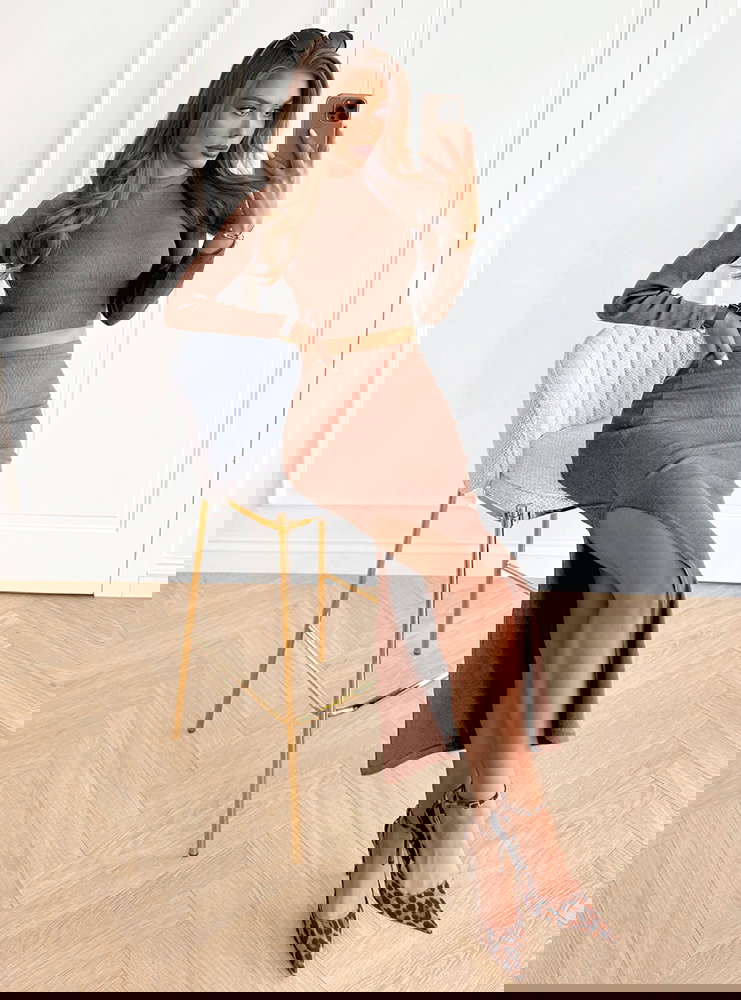 Prążkowany komplet top+spódnica z...