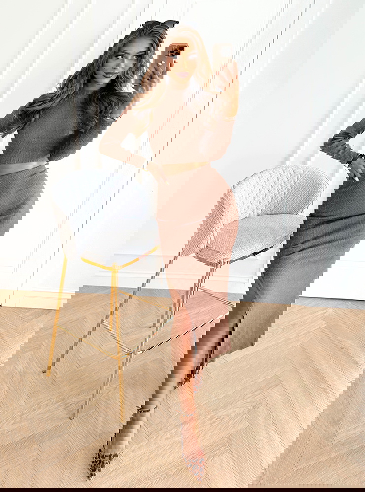 Prążkowany komplet top+spódnica z...