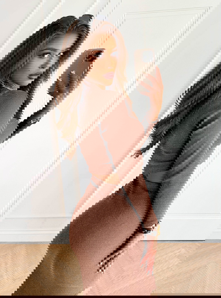 Prążkowany komplet top+spódnica z...