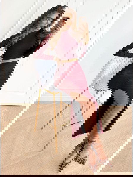 Bordowy prążkowany komplet...