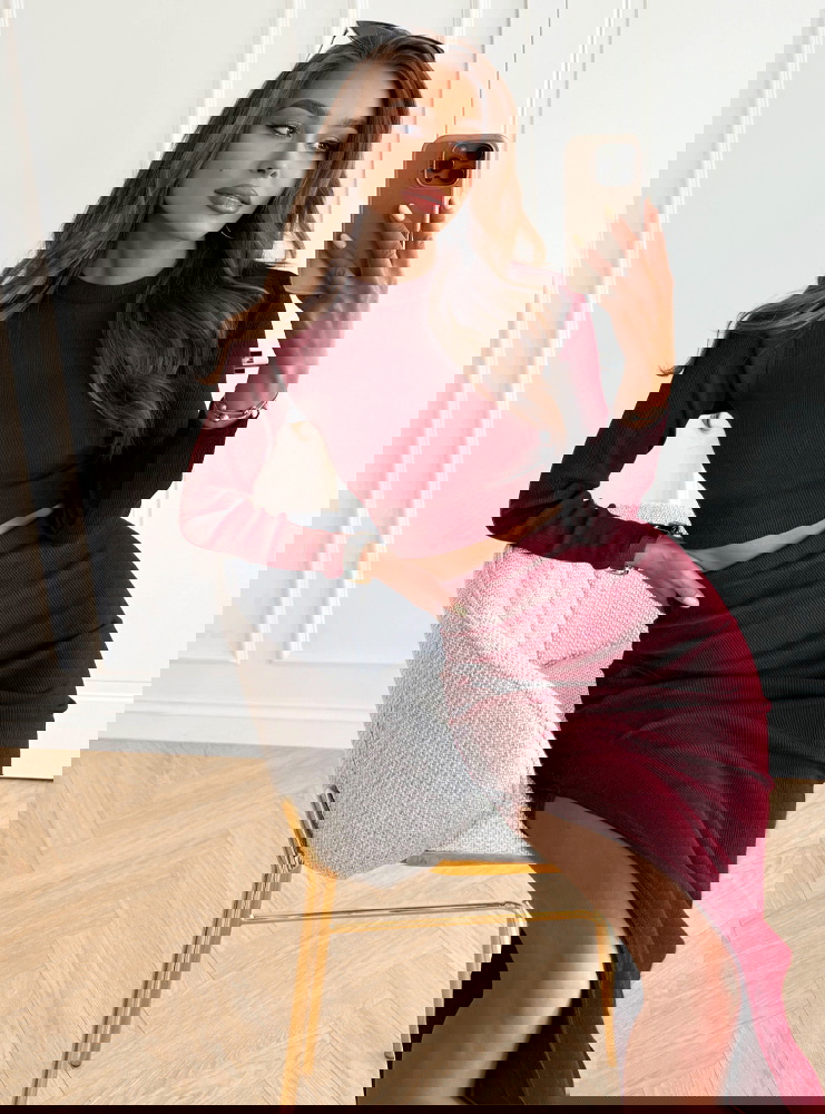 Bordowy prążkowany komplet...