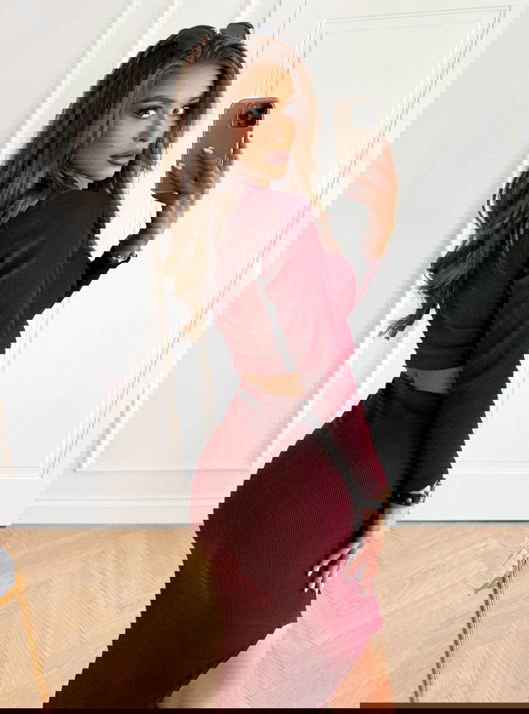 Bordowy prążkowany komplet...