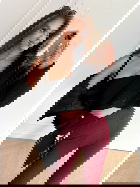 Bordowe prążkowane spodnie... 2