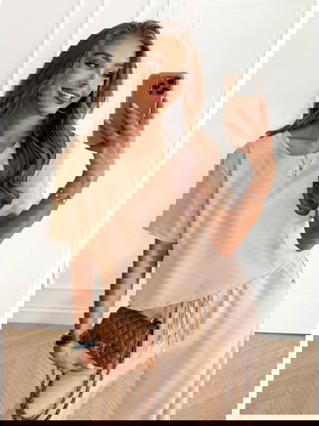 Beżowy komplet bluzka z... 2