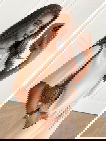 Beżowy komplet bluzka z...