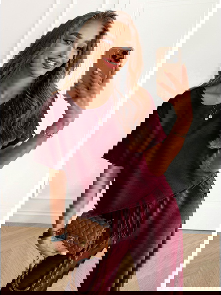 Bordowy komplet bluzka z...