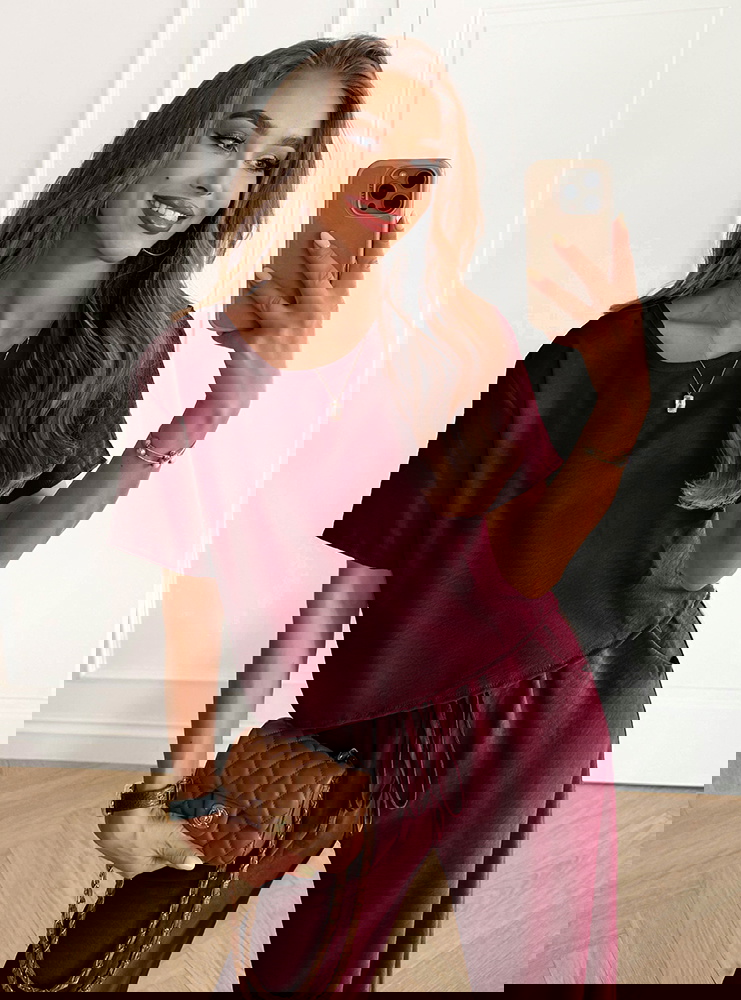 Bordowy komplet bluzka z krótkim...