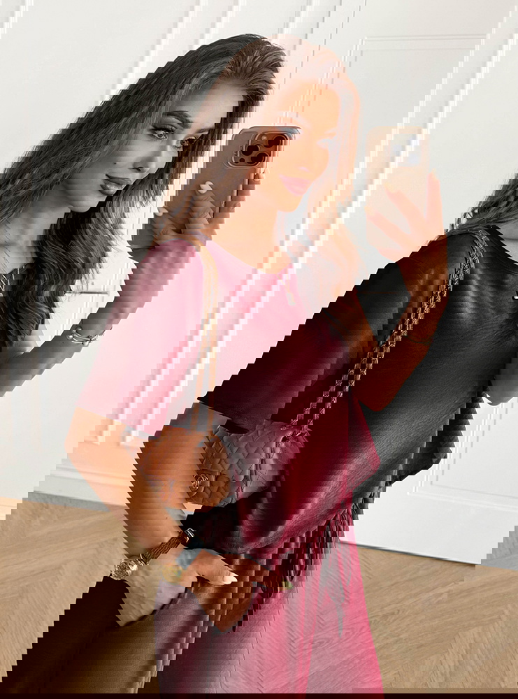 Bordowy komplet bluzka z krótkim...