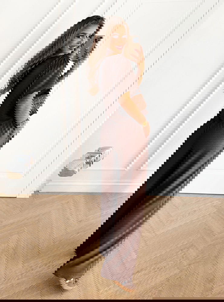 Czekoladowy komplet bluzka z krótkim...