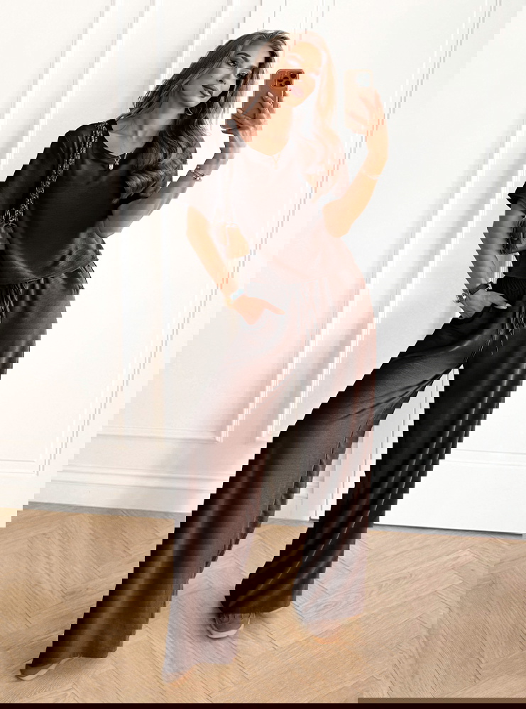 Czekoladowy komplet bluzka z krótkim...