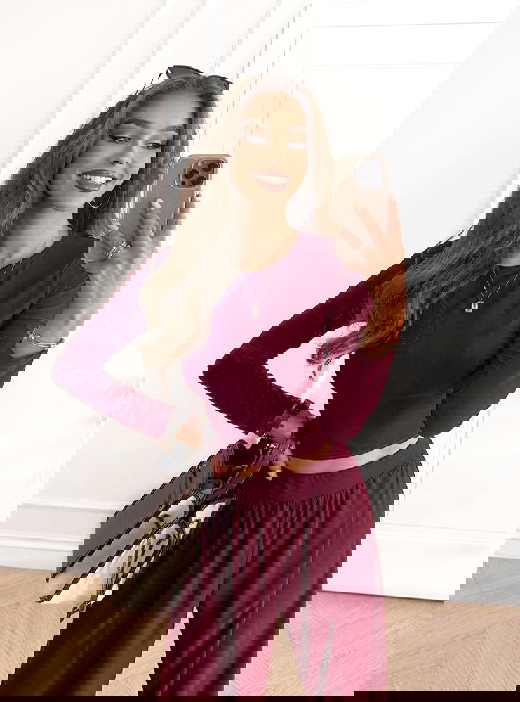 Bordowy komplet bluzka i szerokie...