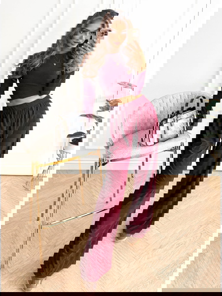 Bordowy komplet bluzka i...