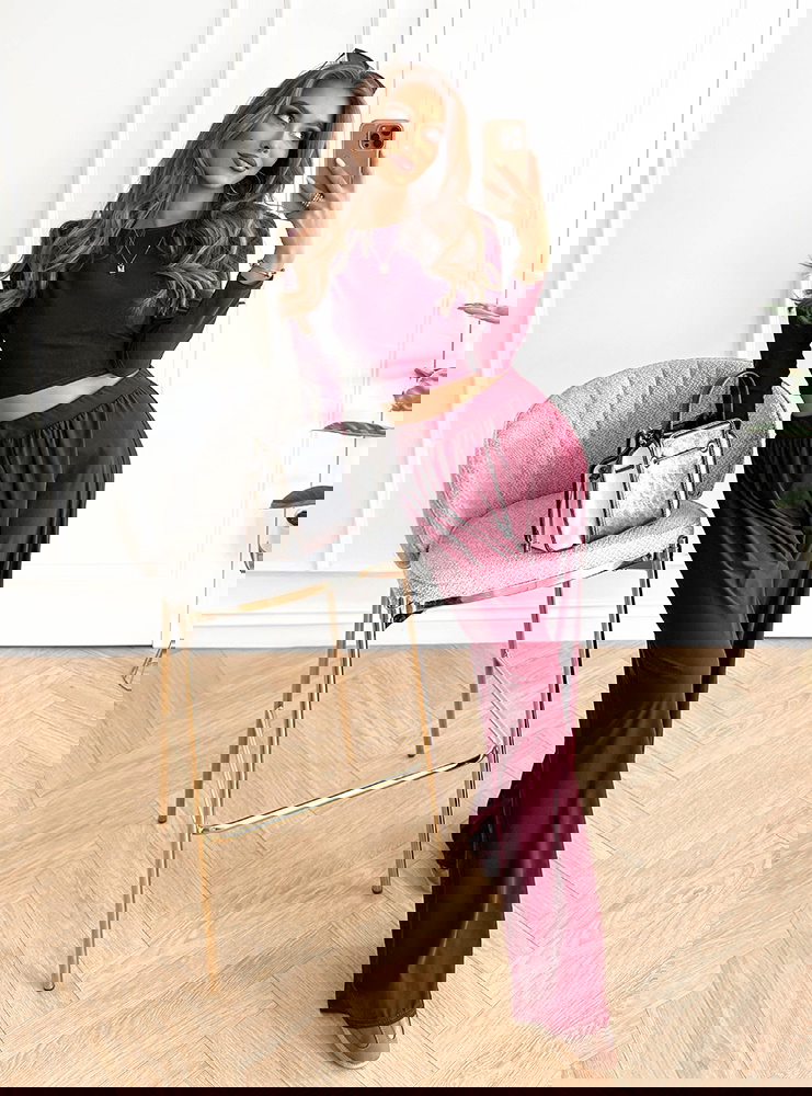 Bordowy komplet bluzka i szerokie...