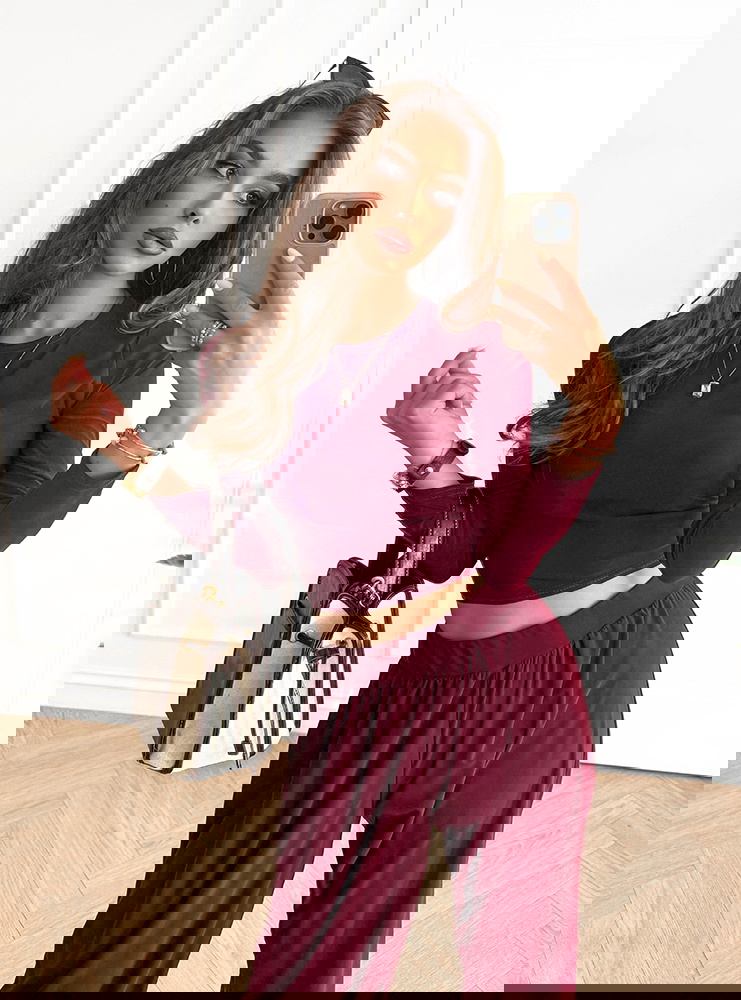 Bordowy komplet bluzka i szerokie...