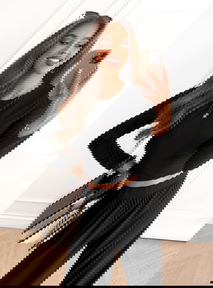 Czarny komplet bluzka i szerokie...