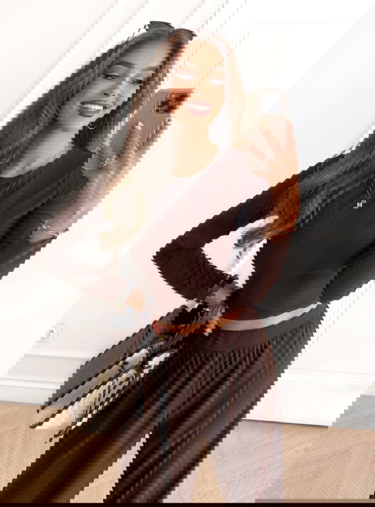 Czekoladowy komplet bluzka i szerokie...