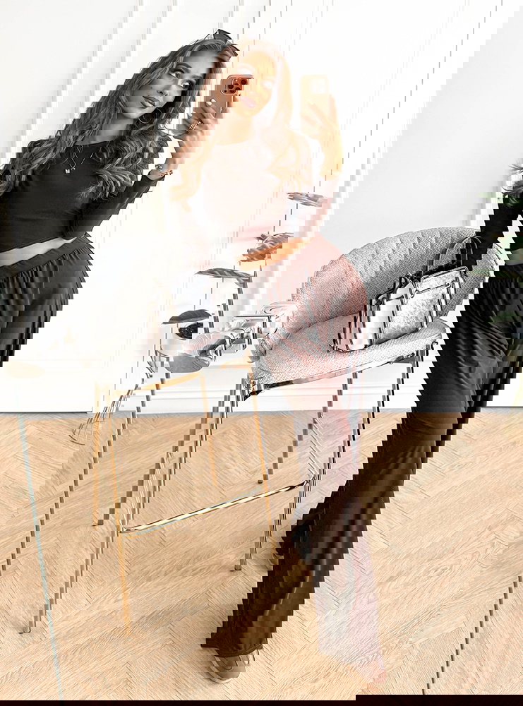 Czekoladowy komplet bluzka i szerokie...