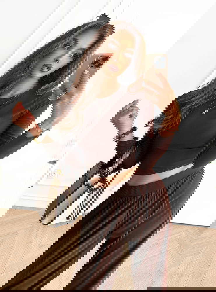 Czekoladowy komplet bluzka i szerokie...