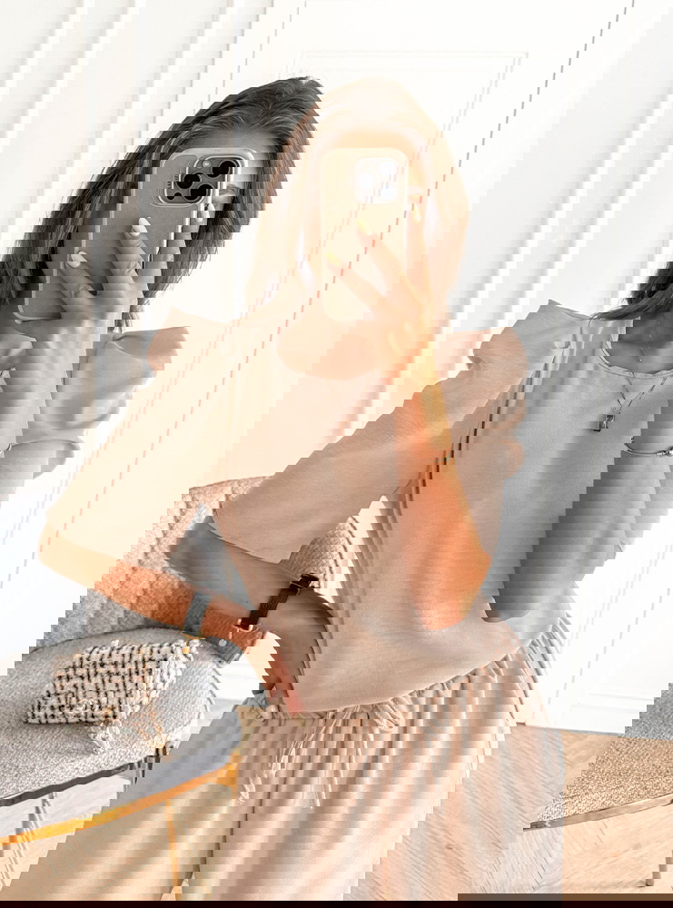 Beżowy komplet bluzka i szerokie...