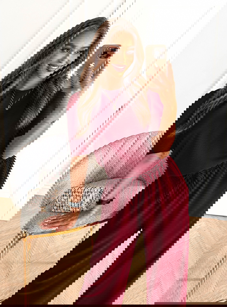 Bordowy komplet bluzka i szerokie...