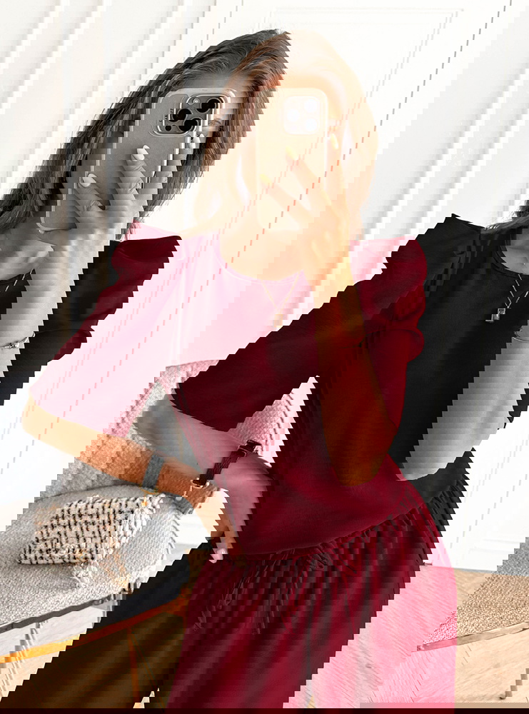 Bordowy komplet bluzka i szerokie...